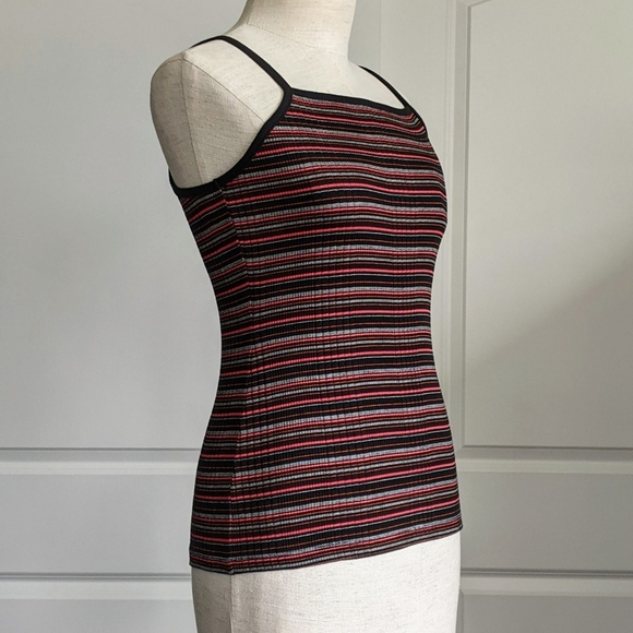 Joie Tank Top Square Neckline Striped Stretch Rib Knit Fitted Black Multi S NWT - Picture 2 of 11